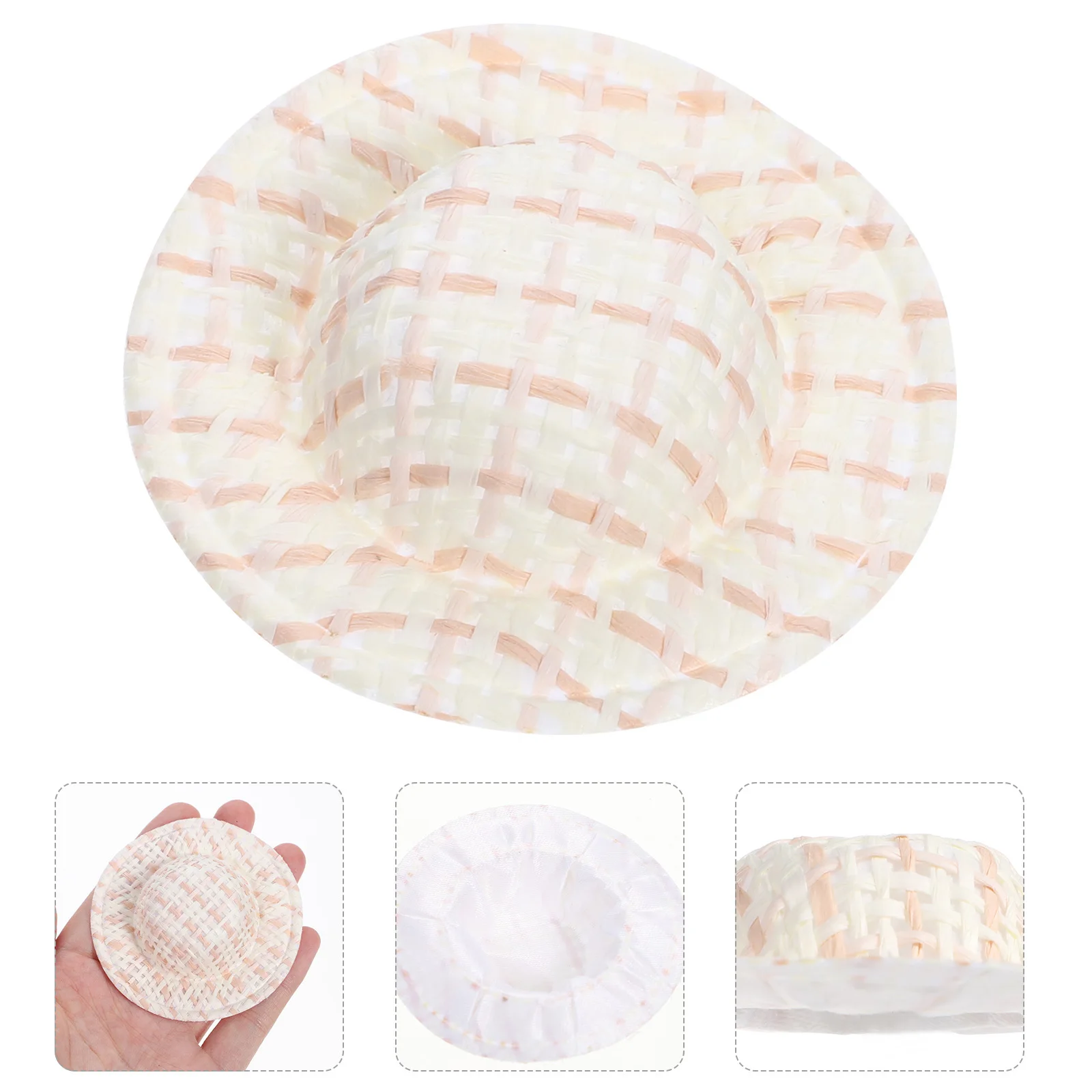 

12Pcs Mini Straw Hats Imitation Cloth Material Durable Cute Tiny Hats for Crafts Miniature Props for DIY Decoration