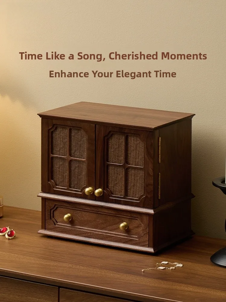 Fanhuan Black Walnut Wood Jewelry Storage Box Vintage Makeup Table Gold Jewelry  Wood Accessories Box Mother's Day Gift