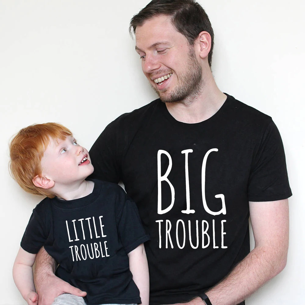 Big Trouble Little Trouble Family Matching Outfits Father and Son T-Shirt Funny Family Look Daddy and Me Kids Baby Tees Clothes