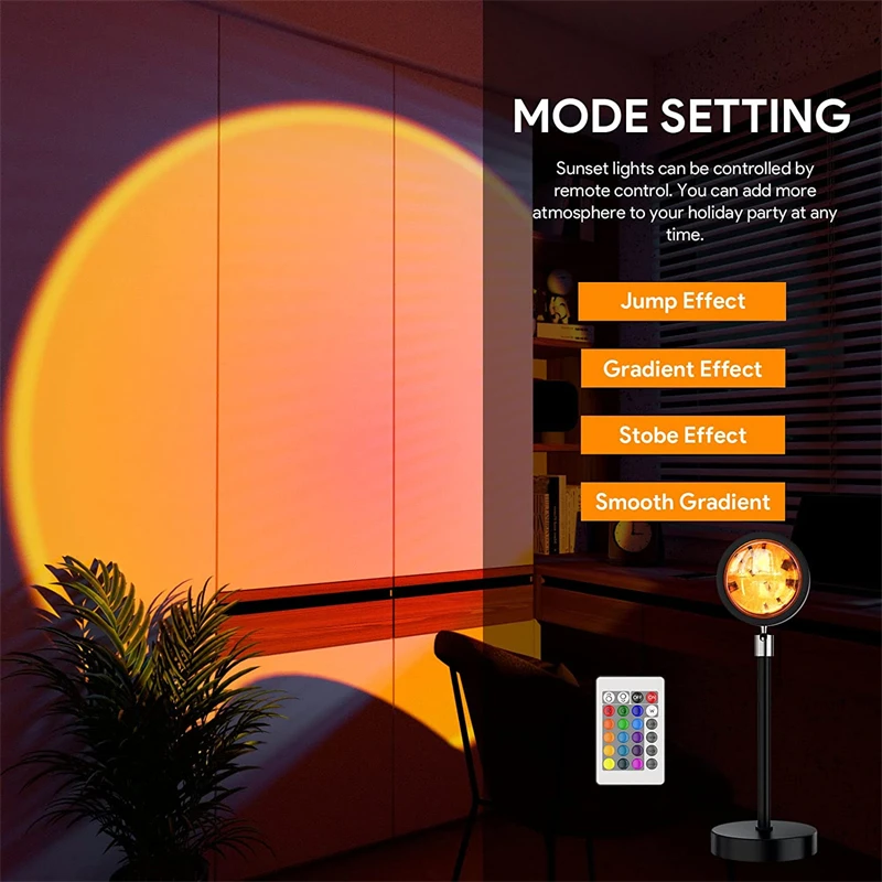 16 Colors RGB USB Sunset Light Mobile Phone Self Photography Light LED Rainbow Neon Night Light Projector Photography Wall Lamp