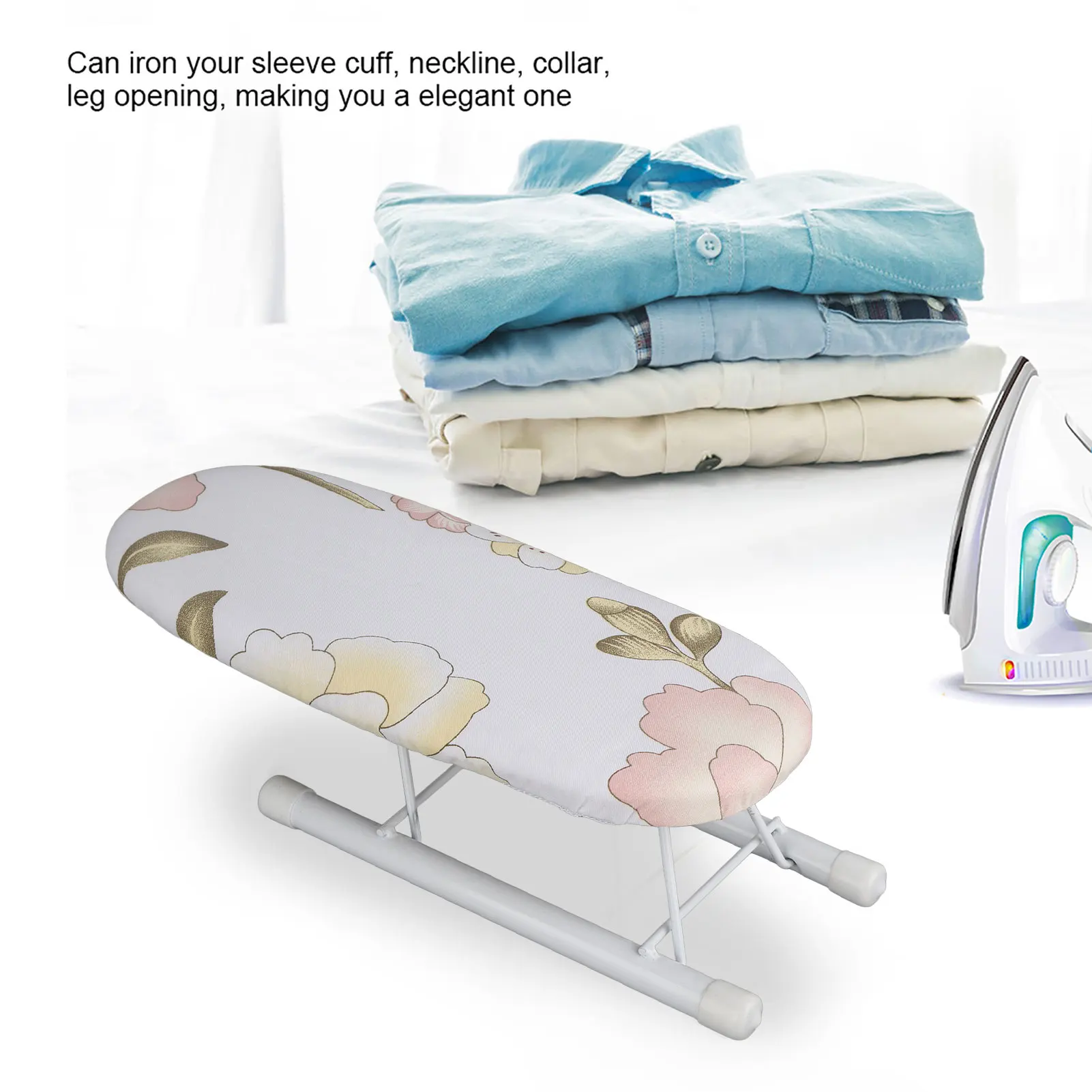 Foldable Space Saving Mini Ironing Board Home Travel Sleeve Cuffs Collars Handling Table(Peony)