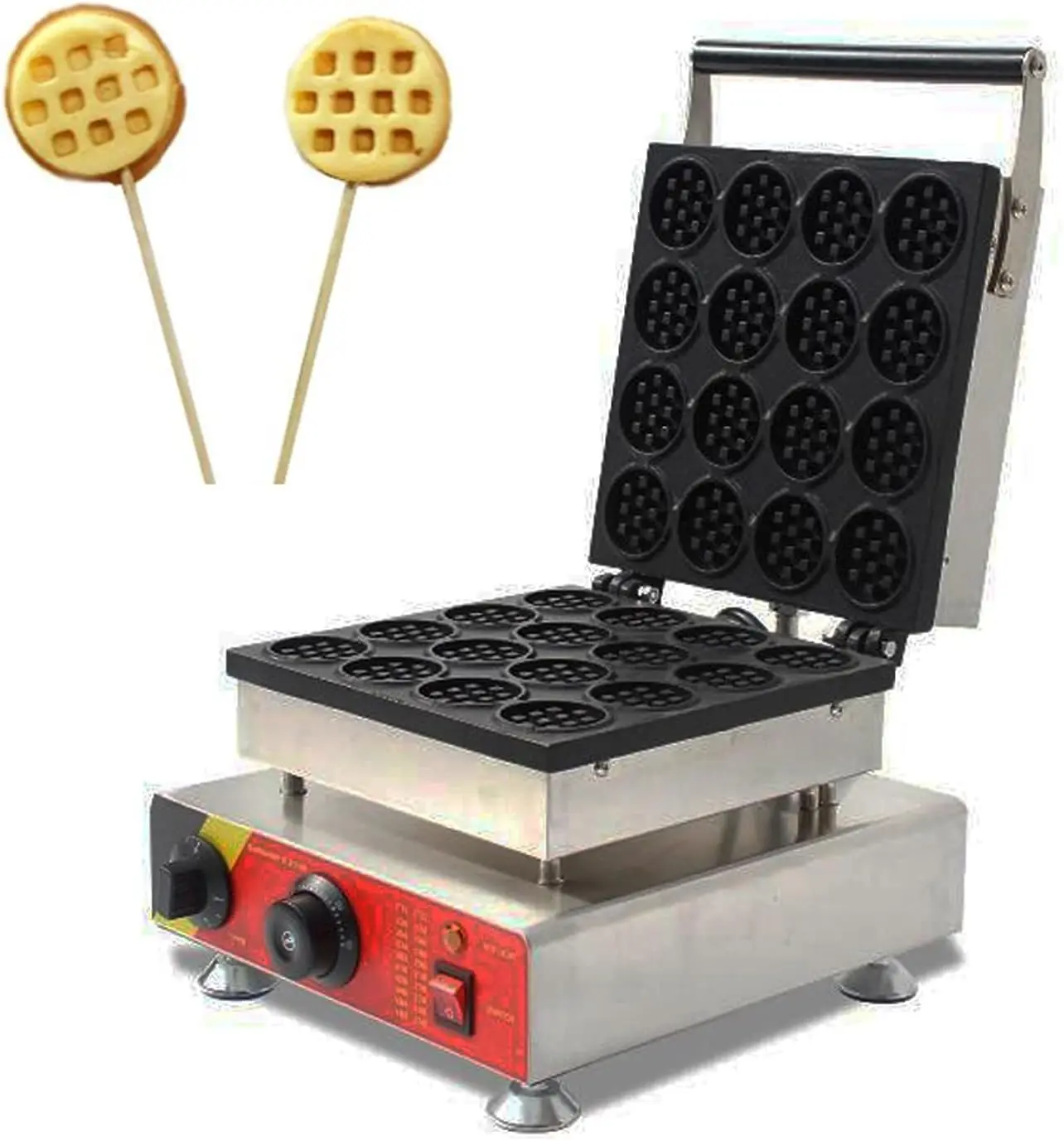 

Commercial Electric Mini Round Cake Waffle Maker, Stainless Steel Body with Nonstick Coating Baker Making Machine 16 Holes 110V