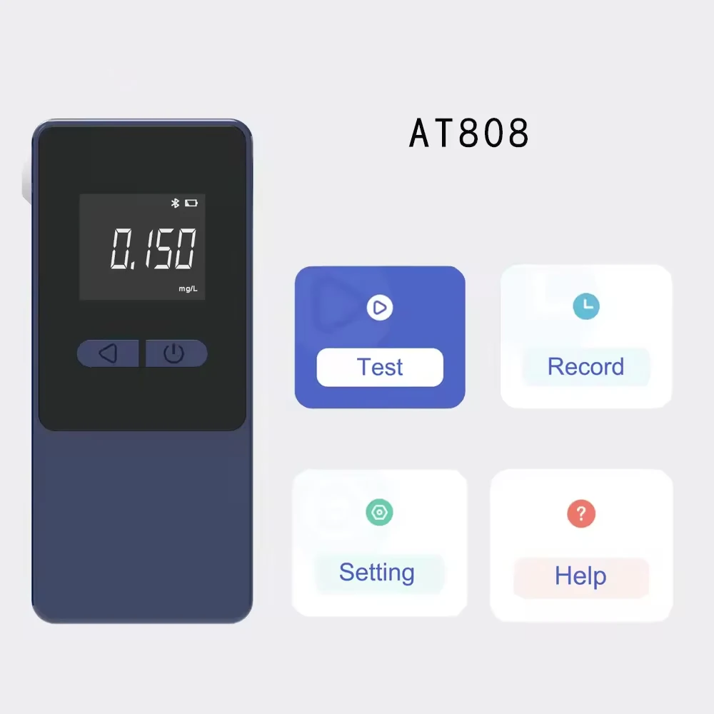 Mini Portátil Alcohol Tester, Bluetooth para Mobile App Background, Gerenciamento de Dados, Sensor de Célula Combustível, Novo, 2024