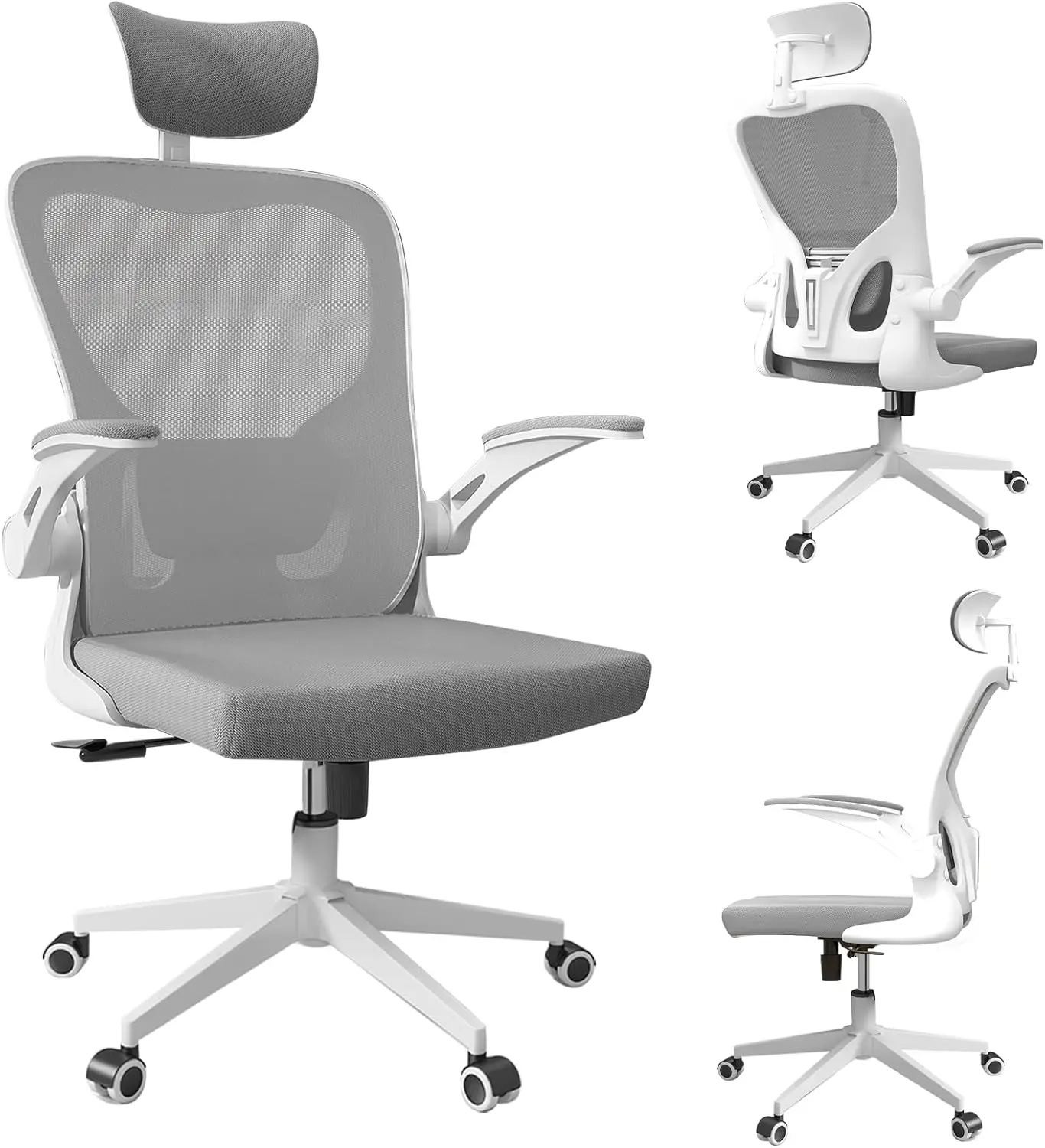

Ergonomic Office Chair,High-Ba Desk Chair With 2D Headrest,Mesh Office Chair With Flip-Up Arms,Up&Down Lumbar Support,90-135°