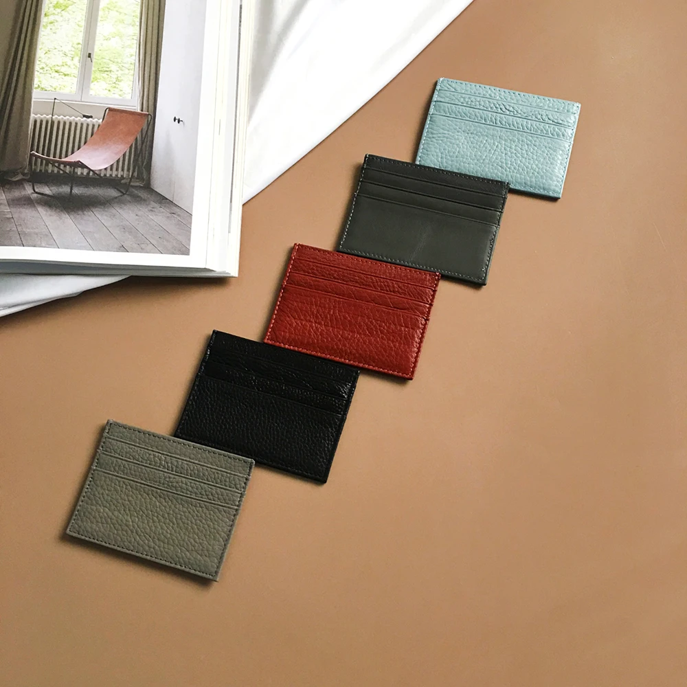 Porte-cartes en cuir véritable 100% personnalisé, cadeau d'anniversaire pour femmes et hommes, Mini portefeuille mince, pochette pour carte de crédit