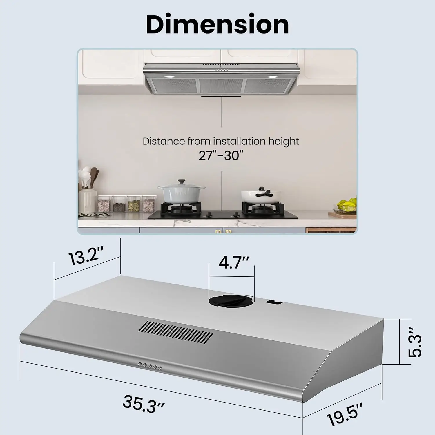 غطاء محرك السيارة تحت الخزانة مقاس 36 بوصة مع موقد المطبخ النحيف القابل للتحويل بدون أنابيب وغطاء محرك السيارة مزود بإضاءة LED ومروحة عادم 3 سرعات Reusa #6