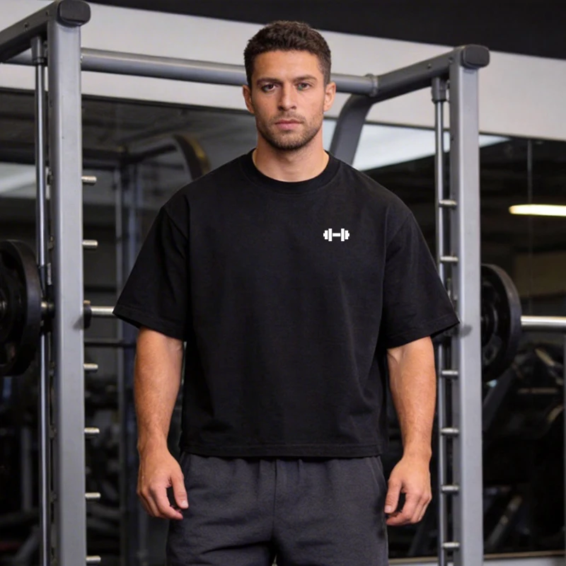 Oversized Basic Boxy Fit Half Sleeve Running T-shirts Mens 240GSM 100% Cotton O-Neck Heavyweight T-Shirts Loose Sports Clothing