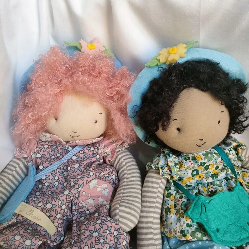 Cute Handmade Style Cloth Doll Soft Rag Doll with Floral Outfit and Flower Hat for Home Sofa Decor Birthday Valentines Day Gift