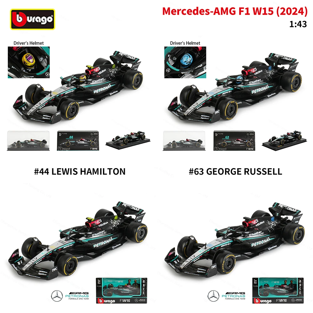 Bburago 1:43 W15 44 Hamilton 2024 Maclaren MCL38 Mercedes-Amg Petronas F1 Team 63 Russell Alloy DieCast Car Model Toy New Gift