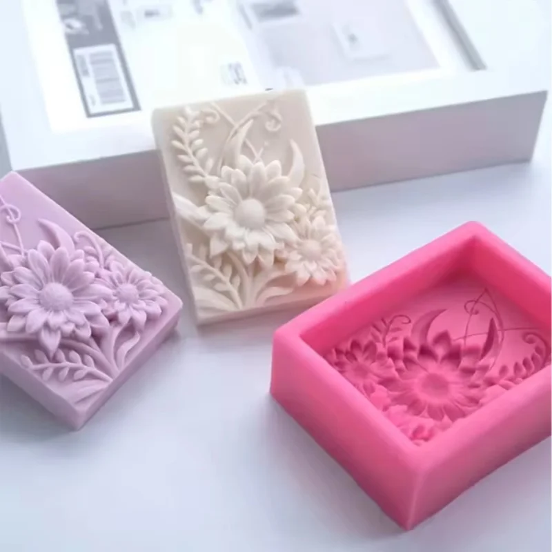 

3D цветок квадратное мыло силиконовая форма прямоугольник ручной работы лист рельефные формы для ароматических свечей DIY ремесленная форма для изготовления мыла ручной работы