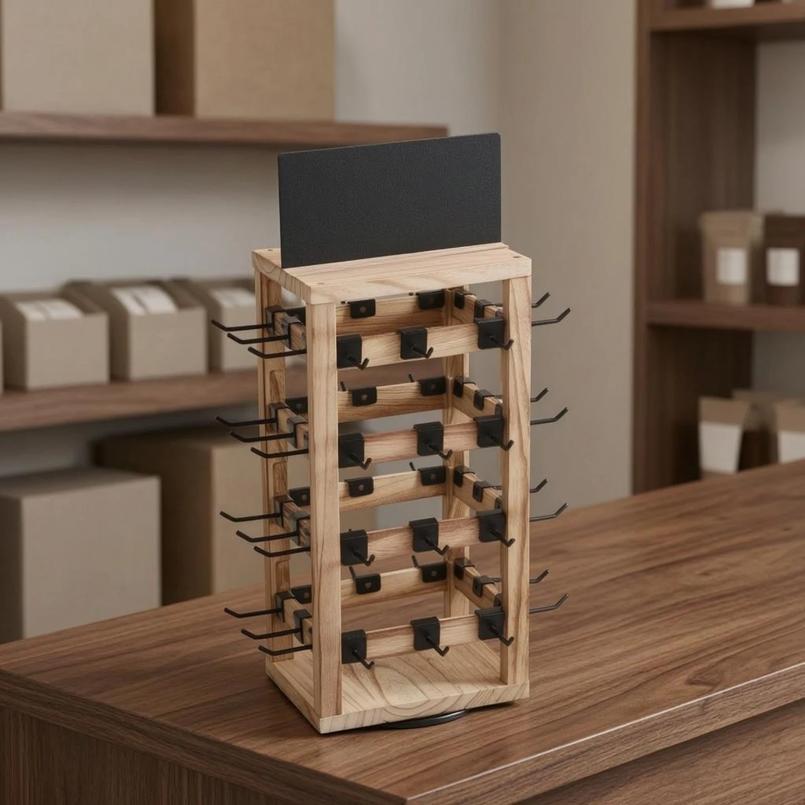 Rotating Jewelry Display Rack Double-Sided Wooden Jewelry Organizer Wooden Pegboard Display Tangle-Tangle-Resistant Adjustable