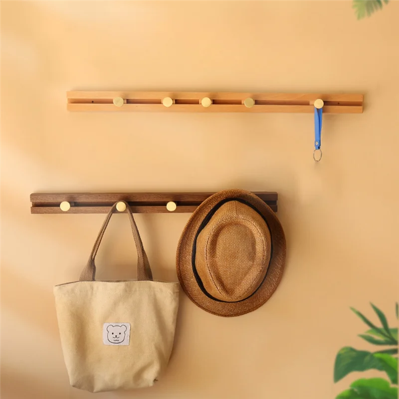 

YWDZ-Sliding Solid Wood Wall Hanger A Row Of Multifunctional Wall Hooks At The Entrance Clothes Storage Rack