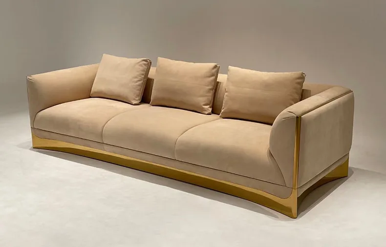 #￥MR Italian Modern Smile Fabric Sofa Set with Metal Base Light Luxury High-End Villa Large Flat Living Room Sofa Furniture