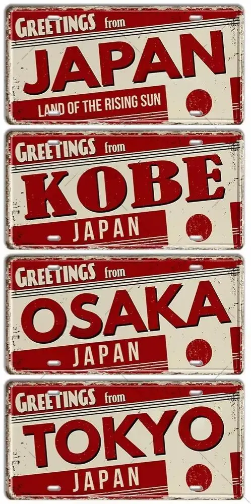 2D Distressed Retro Aluminum Sign Greetings From Tokyo Kyoto Osaka Japan Decor Metal License Plate