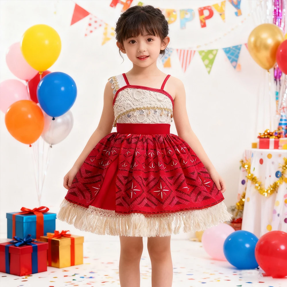 Kinder Geburtstagskleid Weihnachten Rotes Kleid Mädchen Partykleider Moana Cosplay Kostüme Mädchen Prinzessin Kleid Elegantes Abendkleid