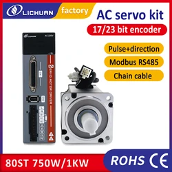 Lichuan factory sell A5 750W servo motor and 1KW servo motor with driver pulse modbus RS485 servo kit 80ST 3000rpm for robot arm