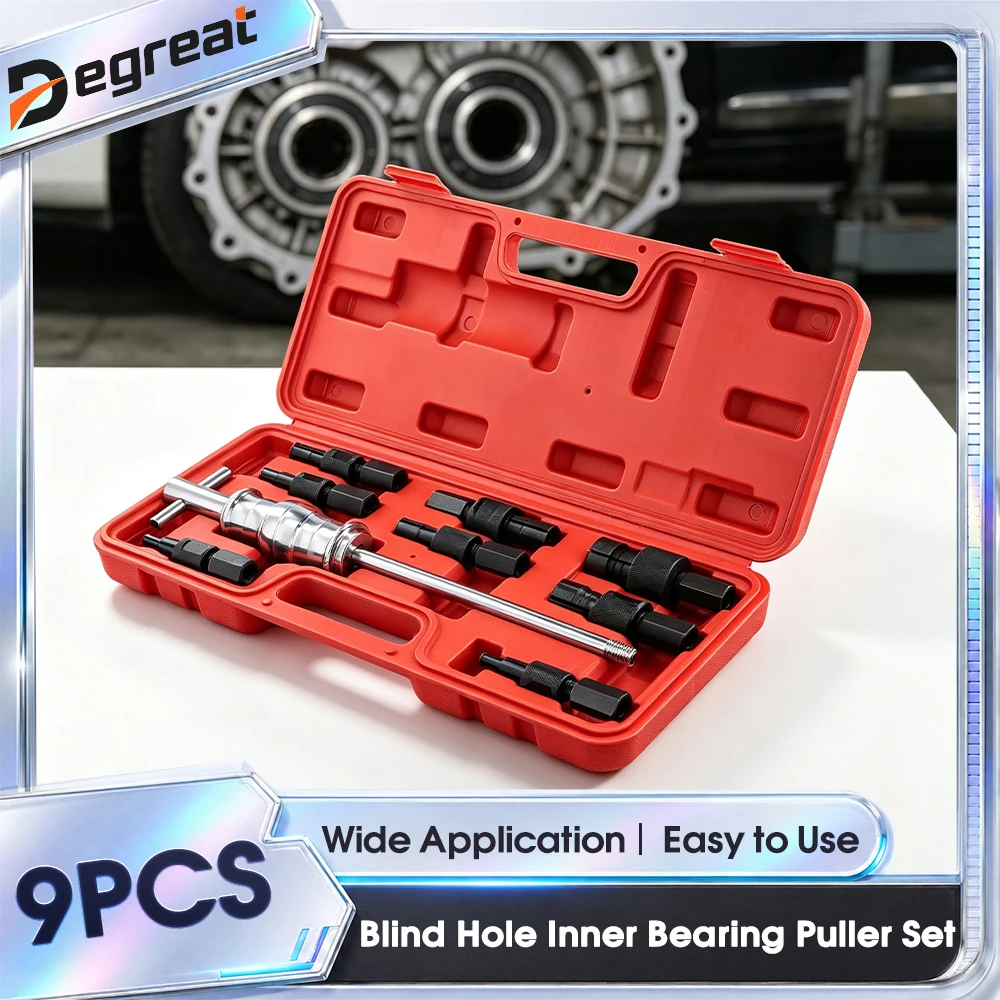 Degreat 9-teiliges Innenlager-Abzieher-Set, Demontagewerkzeug, Autoreparaturwerkzeug, 8-32 mm, Innenlager-Abzieher-Set für Blindlöcher, Auszieher, Gleithammer, internes Kit, langlebiges