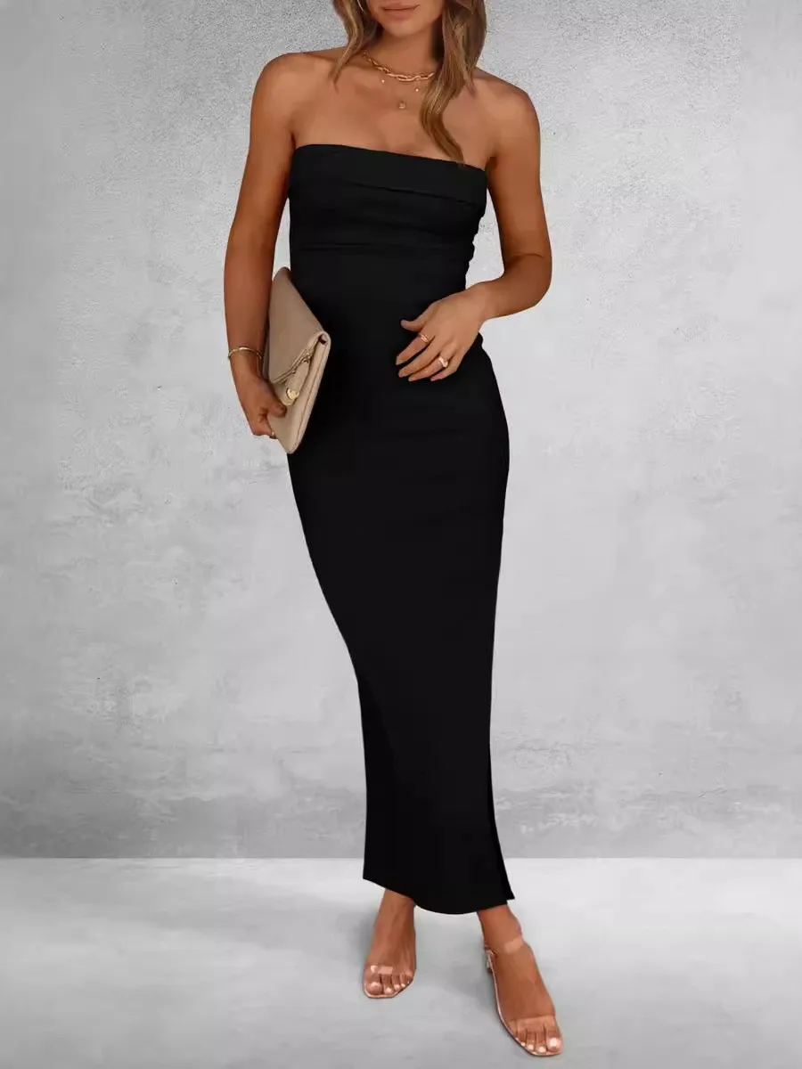 

Summer women's sexy backless sleeveless strapless dress Y2K fashion slim fit solid color tight fit spicy girl party club dress