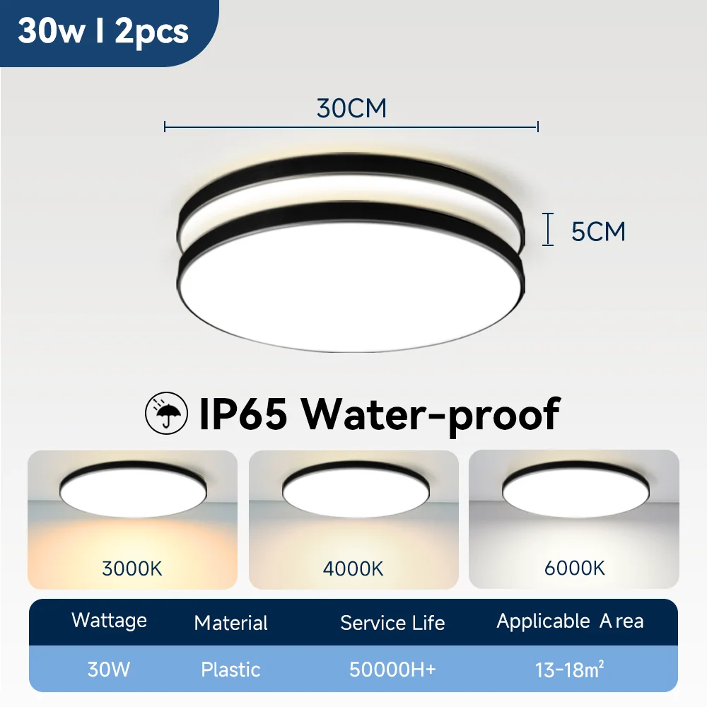 Waterdichte Badkamer Lamp Plafond Led Plafondverlichting 18W 30W 40W Ronde Led Plafondlamp Voor Keuken woonkamer Toilet Kamer 220V