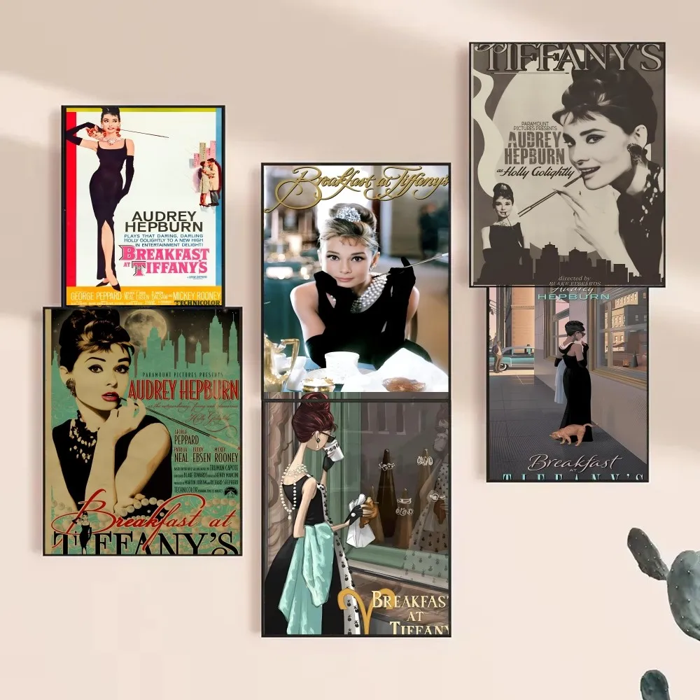 1pc Audrey Hepburn Breakfast At Tiffany's Vintage Movie Poster HD Posters Home Room Bar Cafe Decor Art Wall Painting Picture