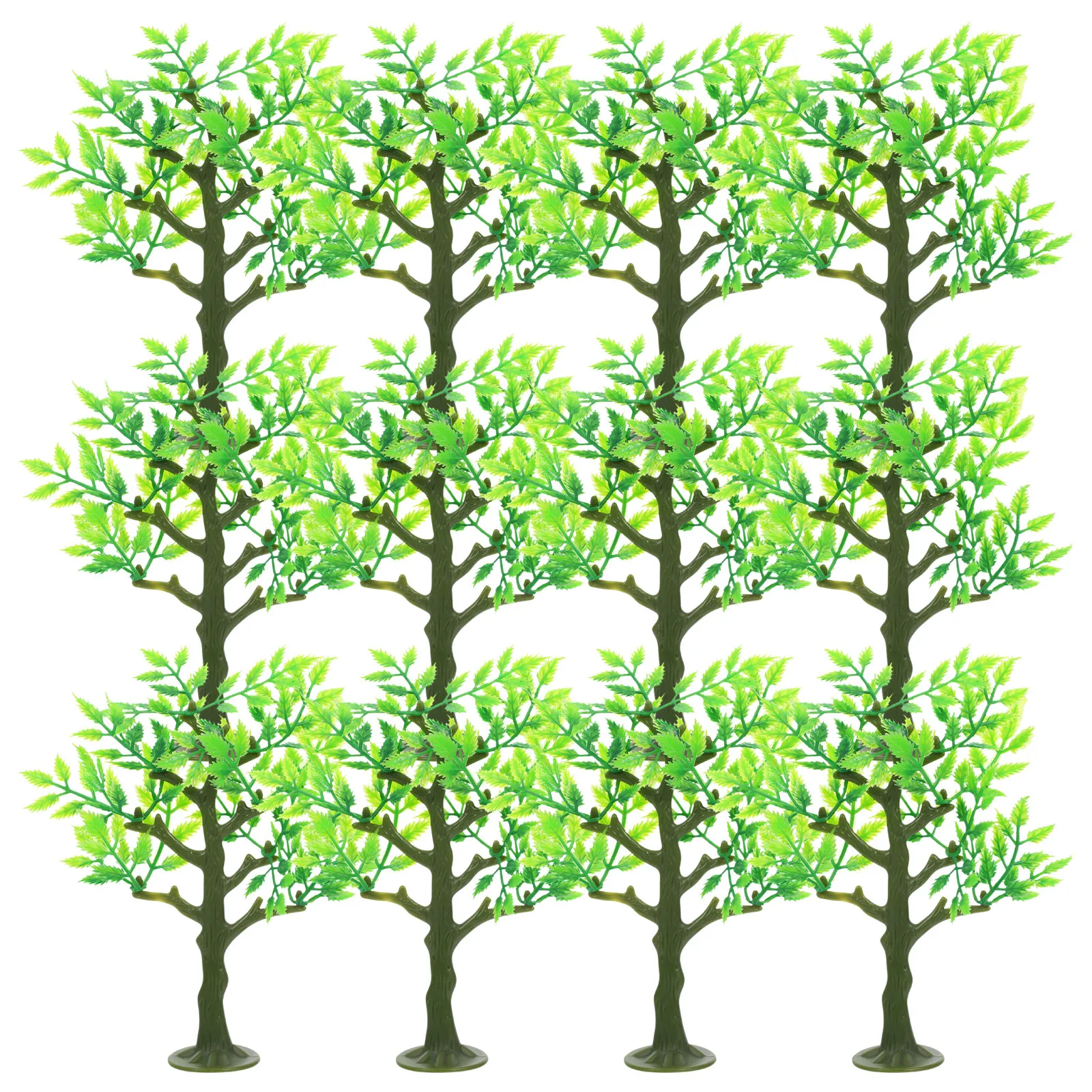 12Pcs Sand Table Decoration Trees Miniature Plastic Landscape Green Stable Base for Diorama Railway Scenery Craft Project