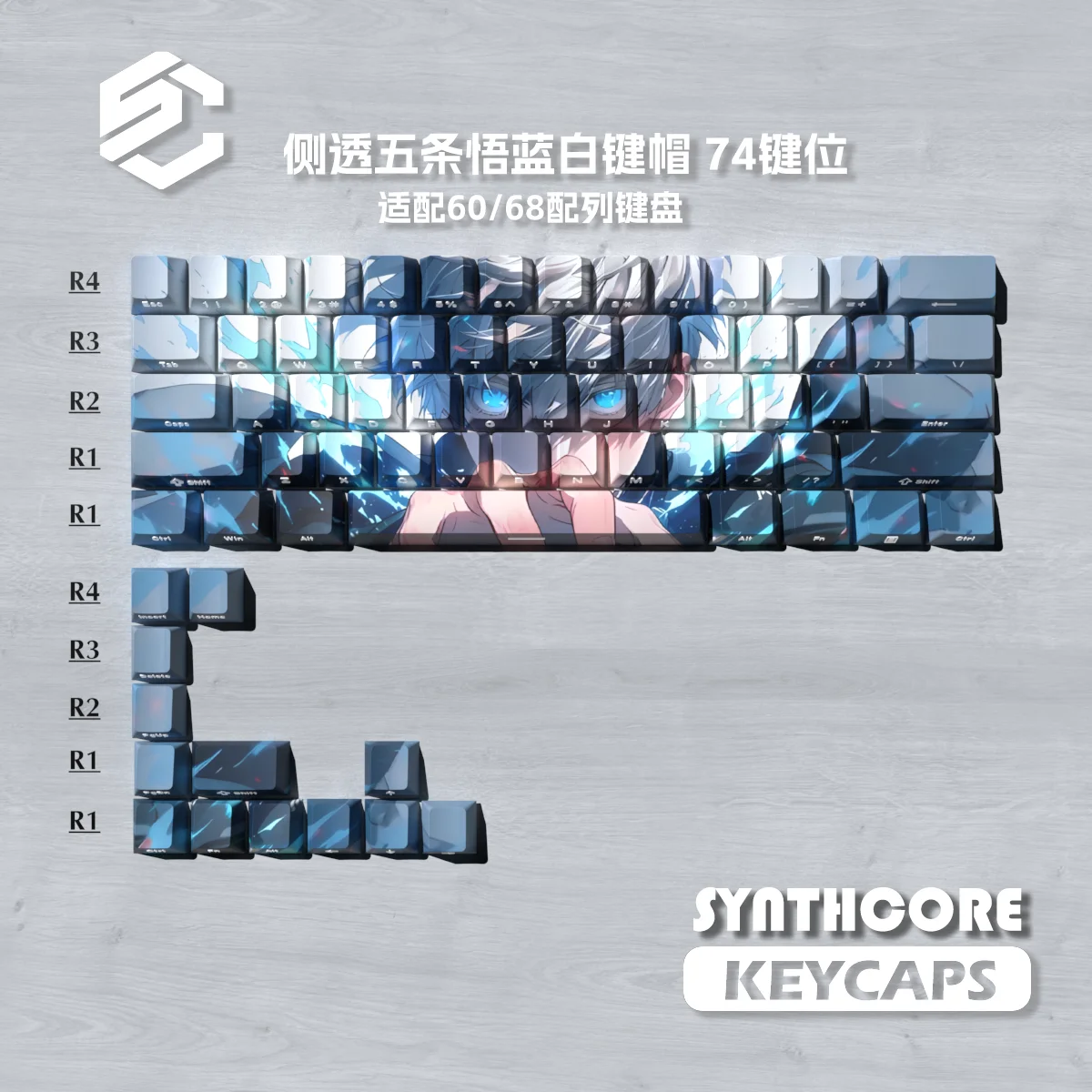 Teclas temáticas Gojo Satoru de 74 teclas, teclas de Anime de cómics, perfil de cereza PBT, teclas personalizadas para teclado mecánico 60 65 68