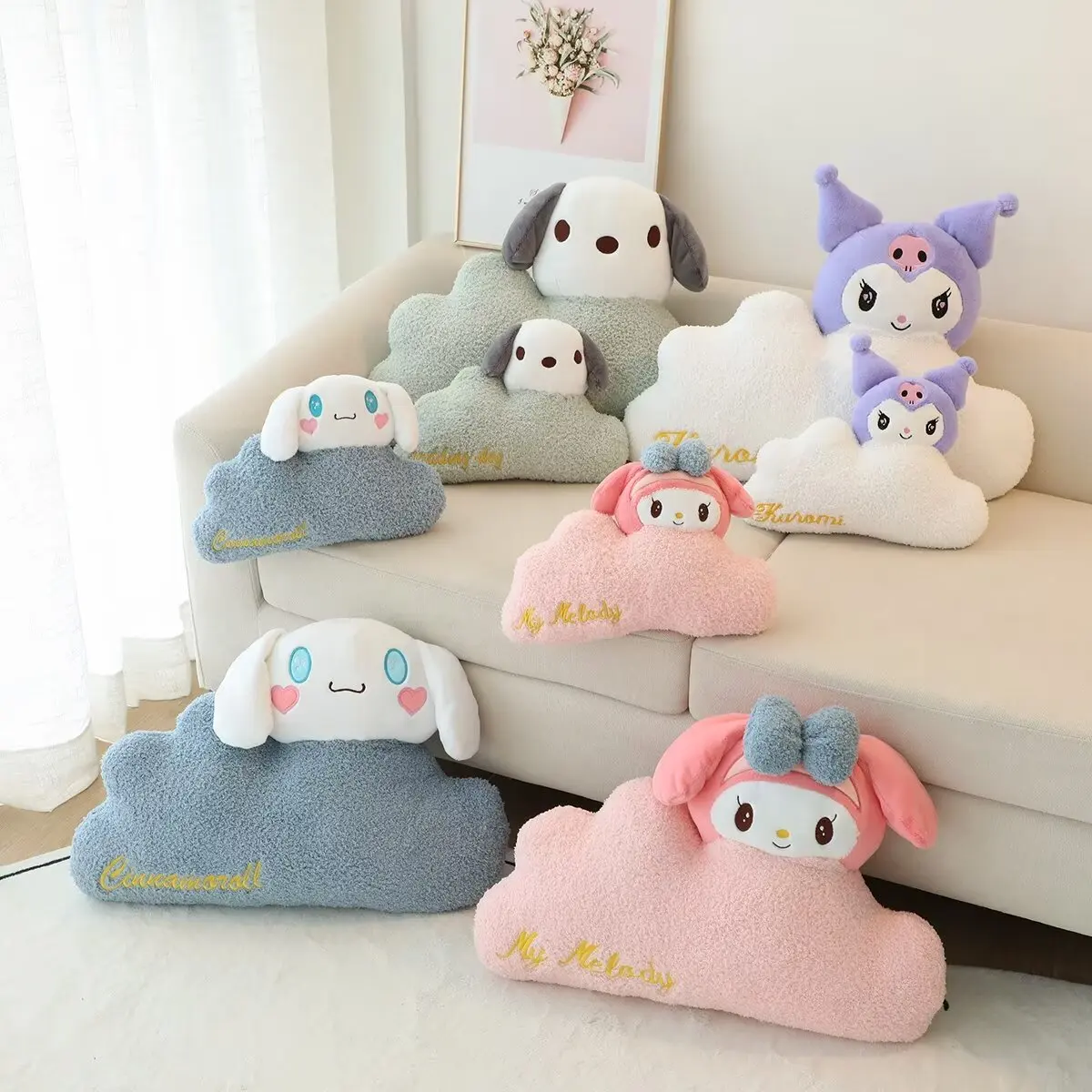 Sanrio Cartoon Kuromi My Melody Cloud Shape Plush Pillow Cute Pochacco Car Headrest Stuffed Anime Cushion Gifts For Girl