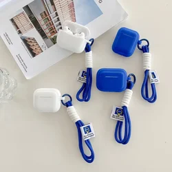 Solid Color Blue White Case With a hand strap for AirPods 4 2 3 Generation Cover for Apple AirPods4 Pro 2nd Gen Protective Shell