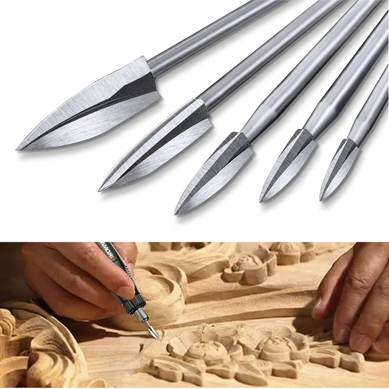 

5Pcs Wood Carving and Engraving Drill Bit Set Engraving Drill Accessories Bit and HSS Carbide Wood Milling Burrs for DIY