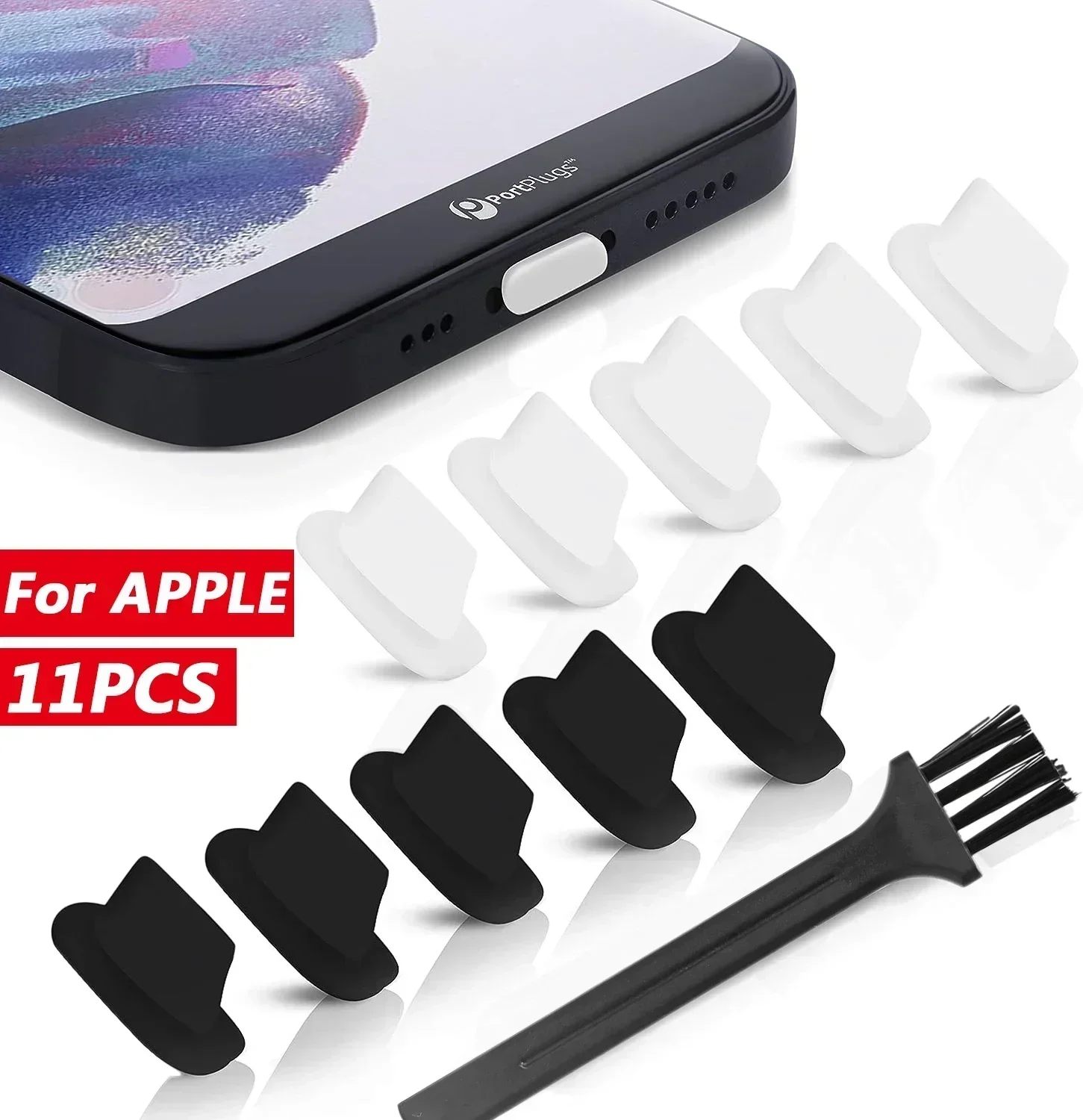 10-1pcs Charging Port Anti-Dust Dirt Plug for Apple IPhone 15 14 Pro Max IPad IOS Port Protector Cover Cleaning Brush