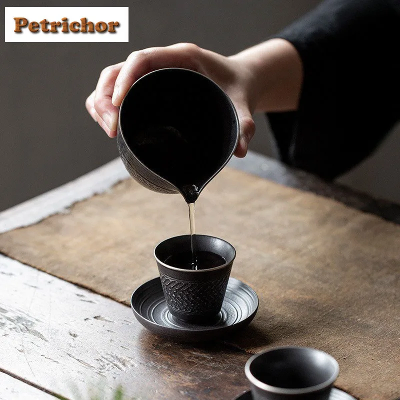 175 مللي النمط الياباني الفضة الأسود اليدوية سكين القفز نمط إبريق الشاي صب الشاي تشا هاي موزع العدالة كوب معرض القدح #2