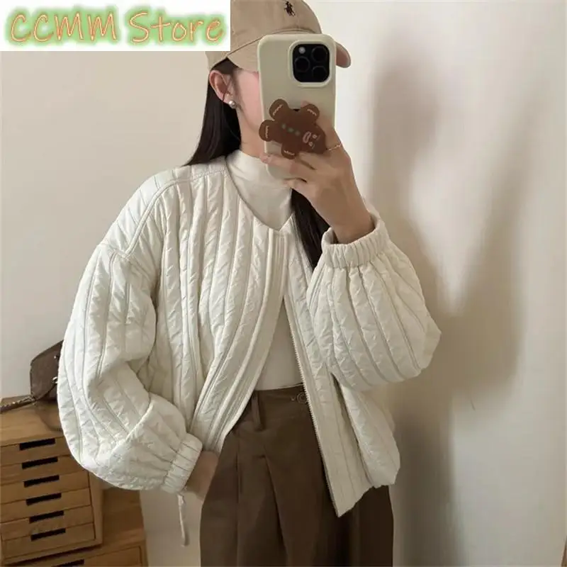 

Korean Round Neck Women's Thin Spring Autumn Coat New Female Loose Casual Jacket Warm Short Ladies Padded Outwear
