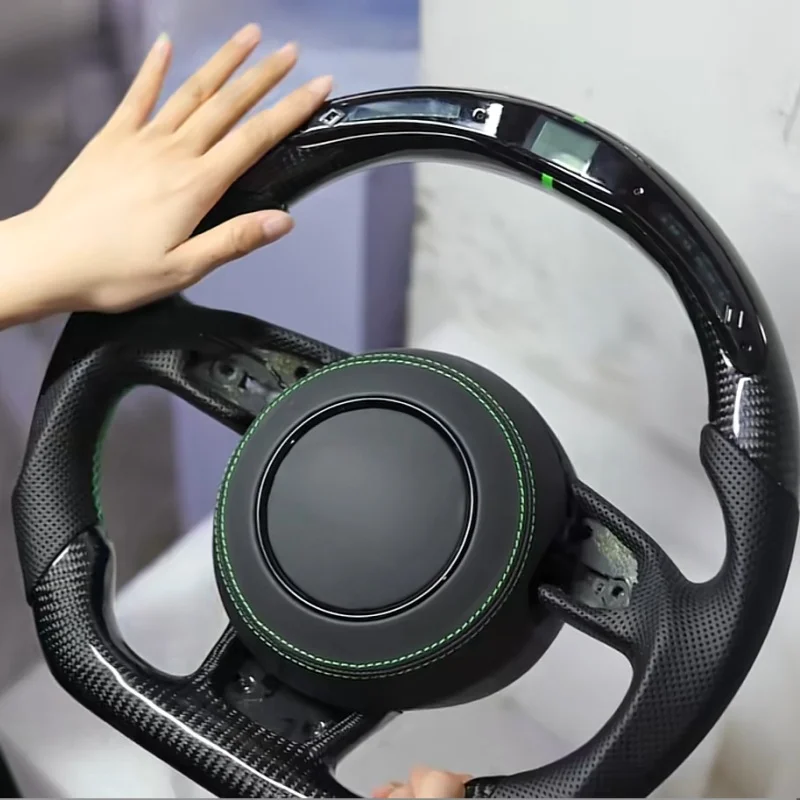 For Audi A3 A4 A5 S3 S4 S5 LED Carbon Fiber Leather Flat Bottom Steering Wheel Fully perforated Semi-Perforated Steering Wheel