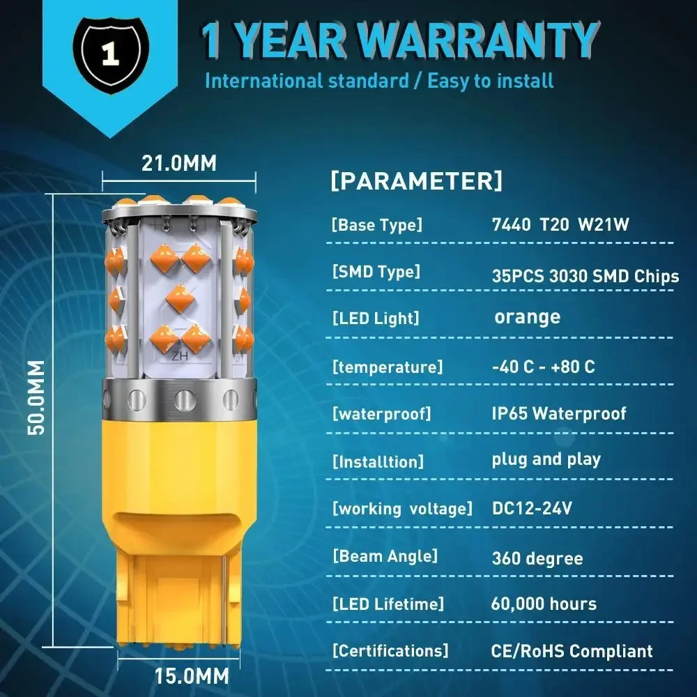 

2 шт. желтый T20 7440 W21W 1156 Ba15s 1157 3030 SMD WY21W Автомобильный светодиодный фонарь указателя поворота стоп-сигнал Canbus без ошибок без Hyper Flash545