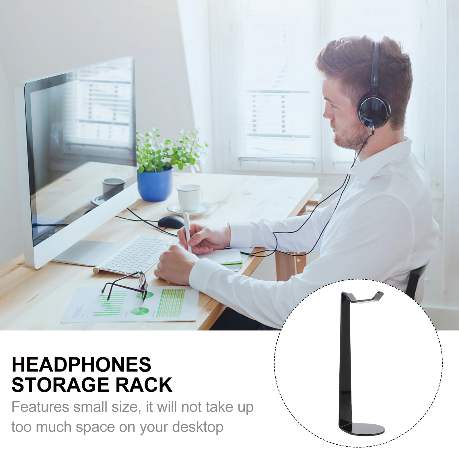 

1pc Space-Saving Non-Slip Acrylic Desktop Organizer Earphone Stand Headphone Desktop Headphone Stand Holder Rack Hanger Black