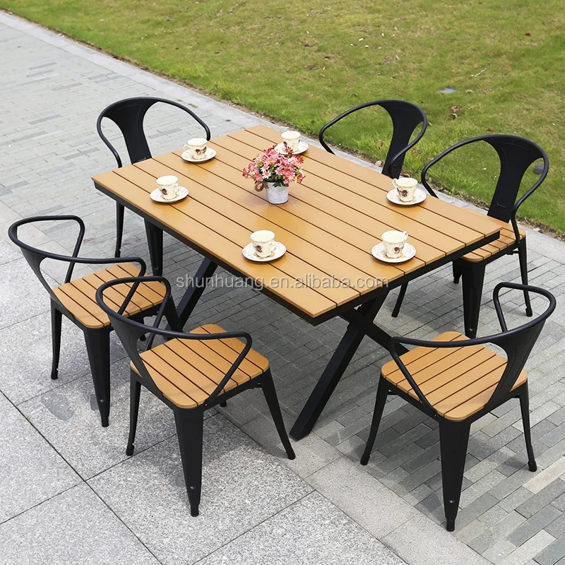 Outdoor furniture garden plastic wood dining set coffee table and chair