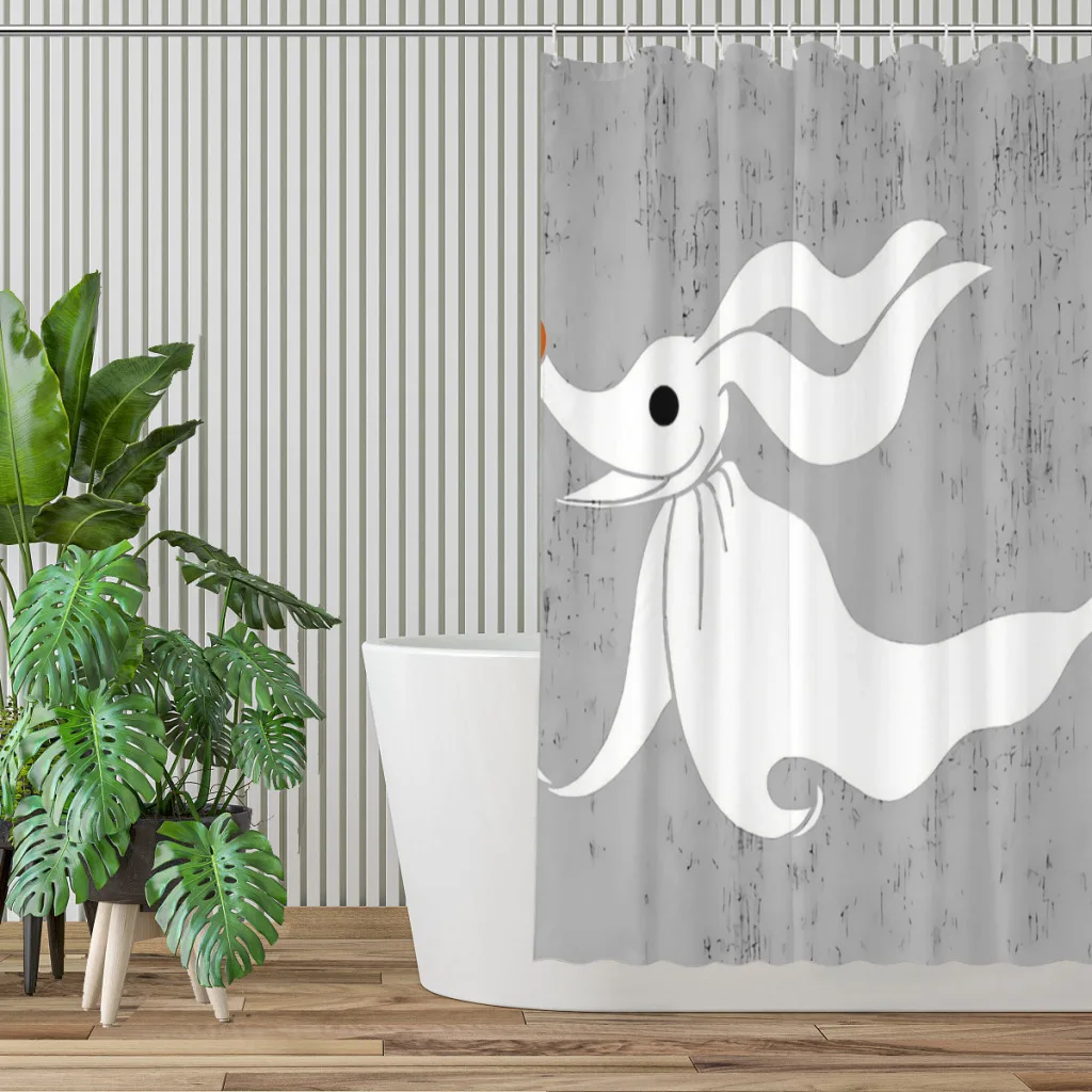 Zero Skellington White Evil  Finkelstein Ghost Bathroom Shower Curtains Dog Waterproof Partition Curtain Home Decor Accessories