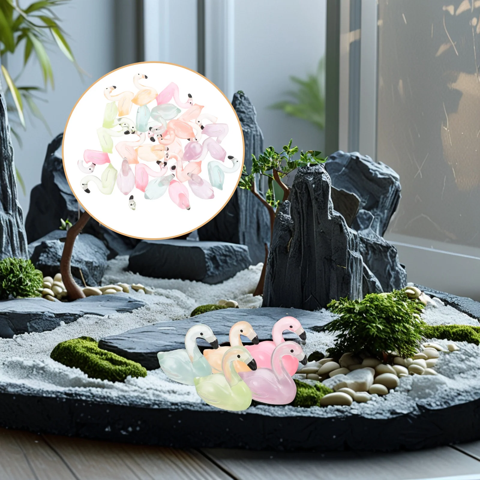 

30pcs Mini Flamingo Exquisite Decorative Resin Animal Statues For Home Office Desktop Garden Party Landscape Ornament