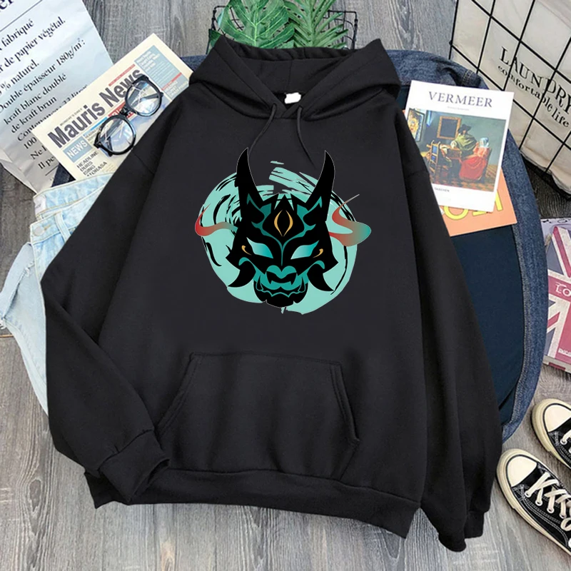 Xiao Genshin-sudaderas con capucha de impacto para hombre, ropa de calle Kawaii de dibujos animados Harajuku Genshin, sudadera con capucha gráfica de Hip Hop Hu Tao, sudaderas Unisex para hombre