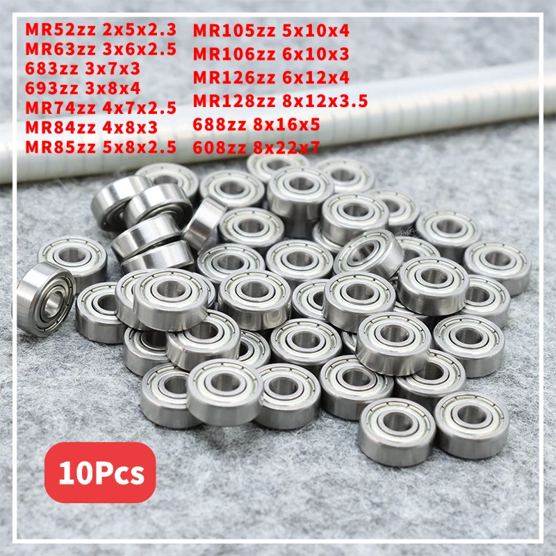 10Pcs Mini Deep Groove Ball Bearings Multi Sizes 3×7×3 / 3×8×4 / 4×7×2.5 / 8×12×3.5 / 8×22×7 Metal Shield Small Bearings