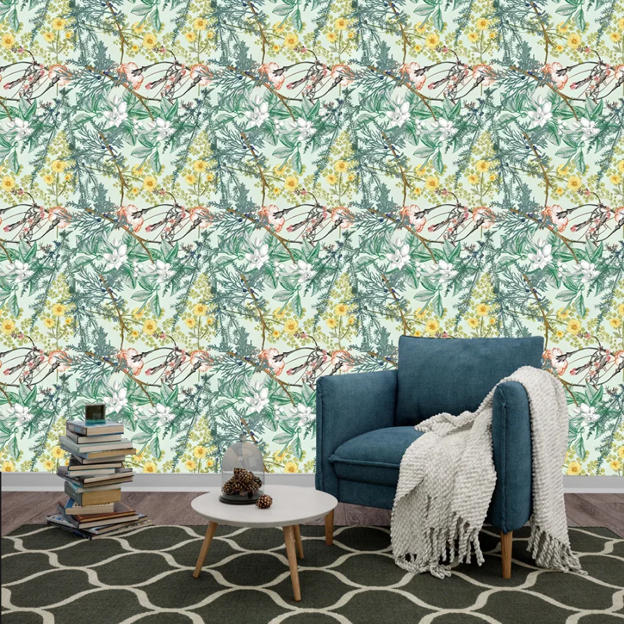 Custom Hand Painted Chinoiserie Floral Birds Wallpaper Vintage Tropical Forest Mural Living Room Bedroom Background Wall Decor