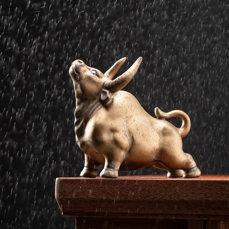 Ceramic Bull Tea Pet Ornament, Fierce Ox Figurine Statue for Kung Fu Tea Tray Tabletop Home Decor Gift view 3