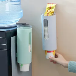 Dispensador de vasos de papel desechable montado en la pared, soporte de vaso de plástico antipolvo, estante de almacenamiento, soporte de vaso para oficina y cocina