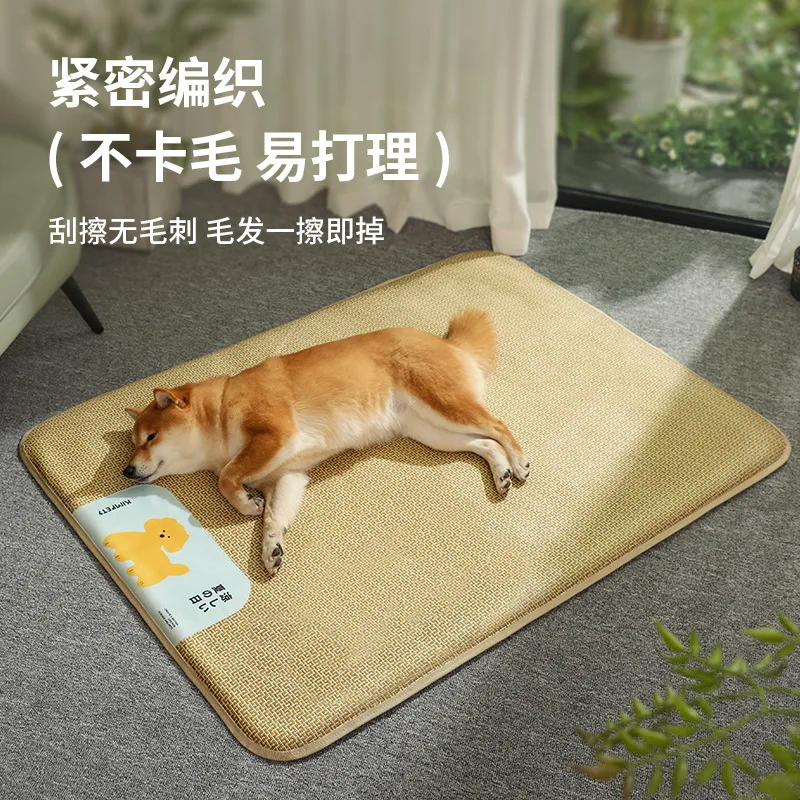 

Pet Mat Anti-scratch Cat Sleeping Mat Cool, Breathable and Cooling Kennel Pet Waterproof Rattan Mat Litter