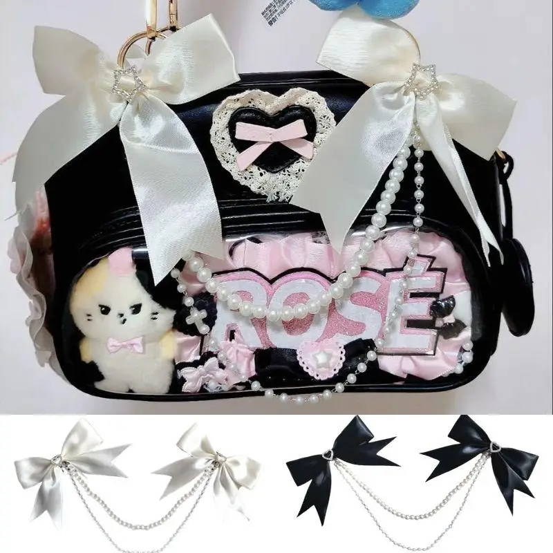 Lolita Pearl Bow Itabag Pendant Exquisite DIY Bag Charm Sweet Kawaii Style for Luggage School Bag Girls Gift
