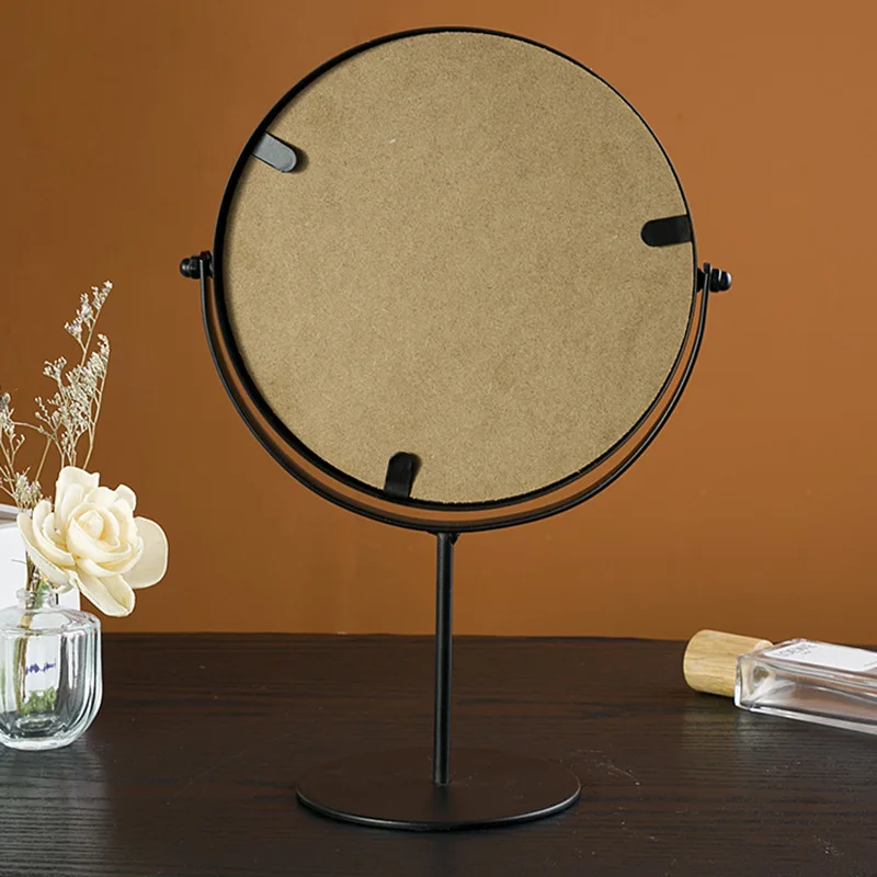 Household bedroom tabletop iron art dressing mirror, round mirror, golden circular makeup mirror, simple and modern