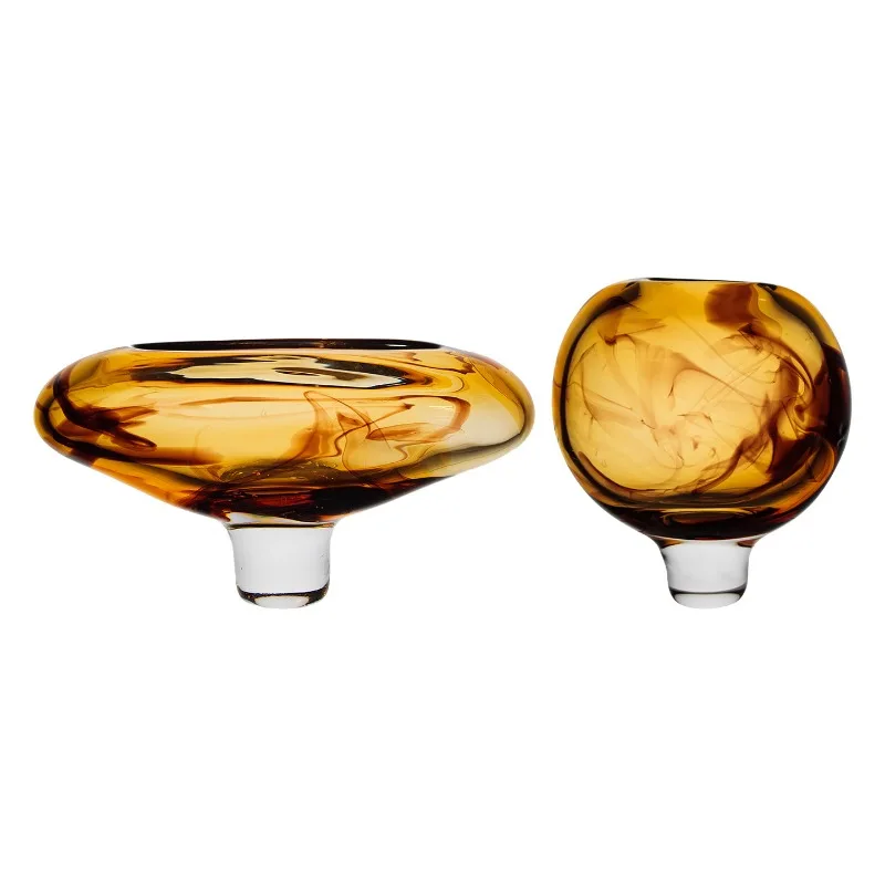 

Song Dynasty aesthetics new Chinese light luxury flower ware glass fruit plate decoration, hotel clubhouse