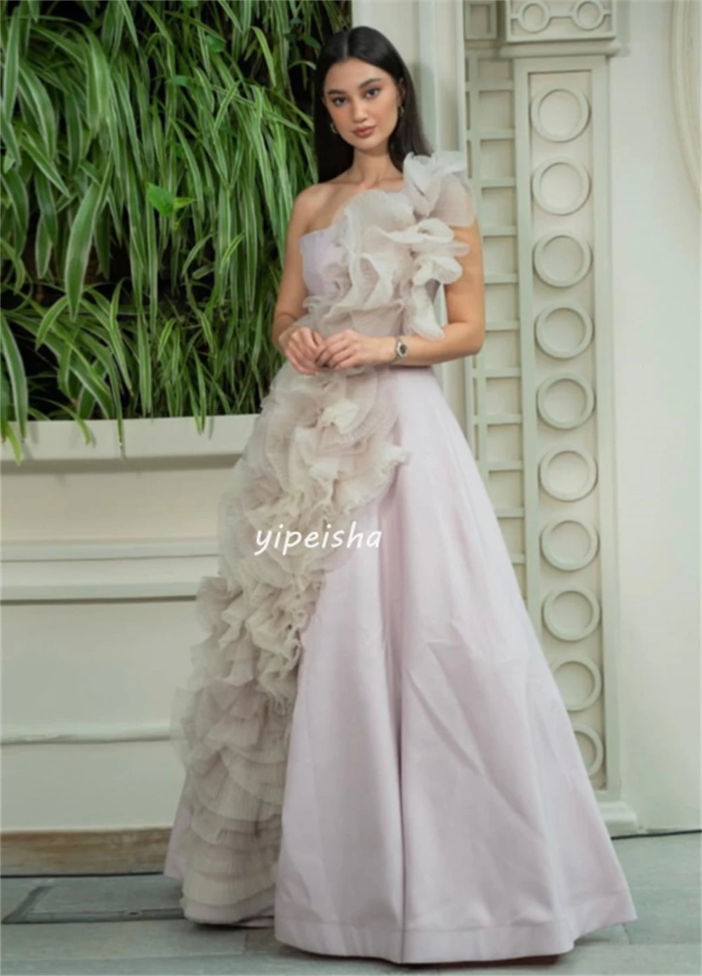 تخصيص رائعة جيرسي الشريط الطية Ruched اليدوية زهرة ألف خط واحد الكتف فساتين طويلة فساتين Quinceanera الحديثة Styl