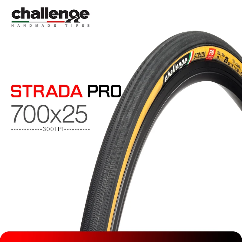 

Challenge Strada Pro Road Bike Tire 700X25C Stab-proof Folding Bicycle Clincher tyres 700C Yellow edge handmade Tires