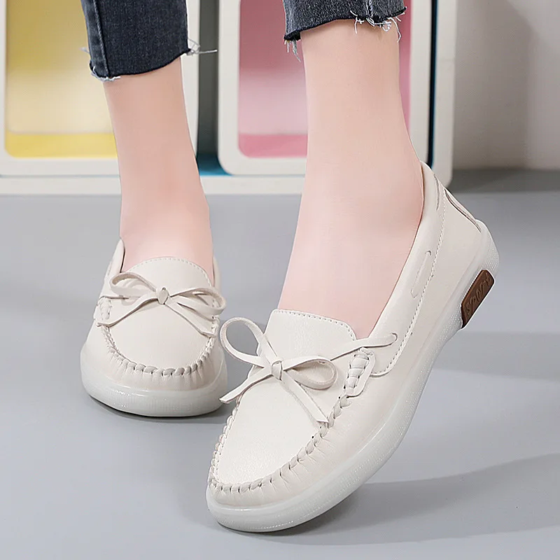 

Genuine Leather New Korean Version Women Single Shoe Trendy Shoes with Elastic Bands Soft Top and Soft Sole Casual Shoes